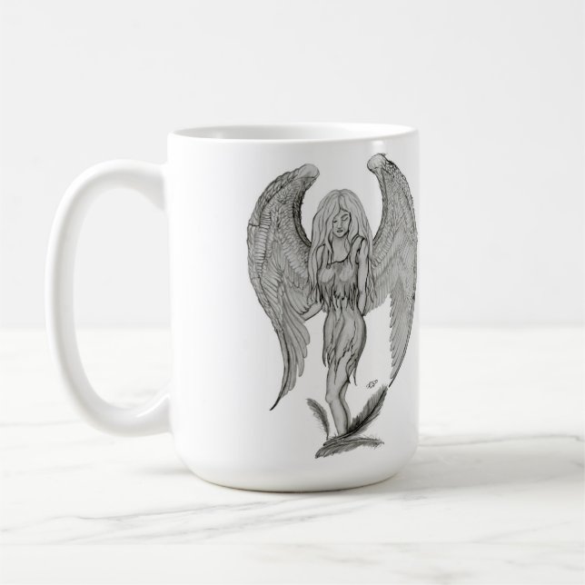 Engel Bleistiftzeichnung Black and white Design Kaffeetasse (Links)