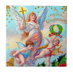 Engel Cherub Christliches Kreuz Glocke Kranz Stech Fliese