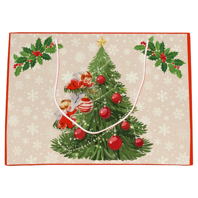 Engel dekorieren den Christbaum Große Geschenktüte (Vorderseite)