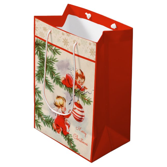 Engel dekorieren den Christbaum Mittlere Geschenktüte (Vorderseite Schrägansicht)