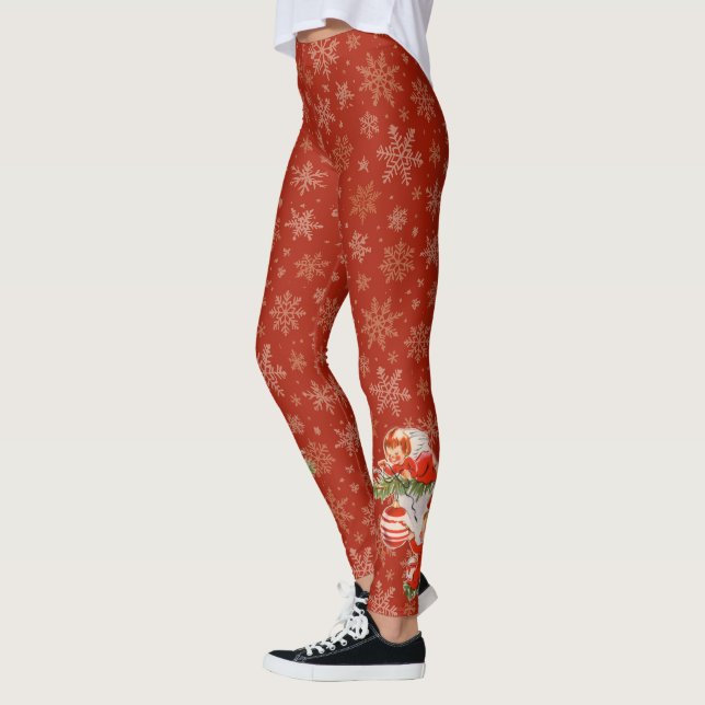Engel dekorieren | Goldschneeflocken | Rot Leggings (Links)