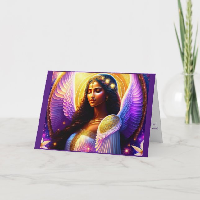 Engel der aufgeklappten violetten Flammenkarte (Vorderseite)