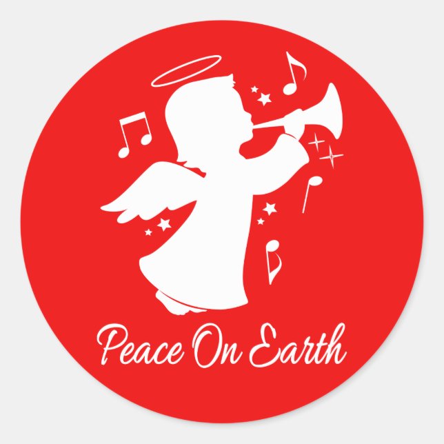 Engel, der eine Trompete mit Anmerkungen Runder Aufkleber (Vorderseite)