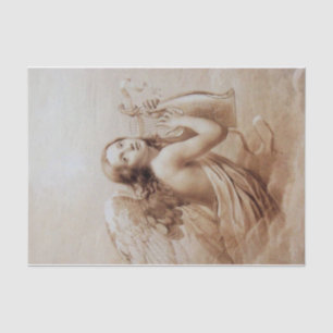 ENGEL, der LYRA ÜBER DEM WOLKEN braunen Sepia Seidenpapier