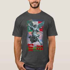 Engel der Unabhängigkeit spielt Fußball auf einem T-Shirt