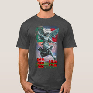 Engel der Unabhängigkeit spielt Fußball auf einem T-Shirt