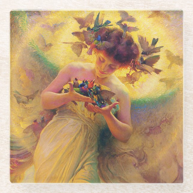 "Engel der Vögel" von Franz Dvorak Glasuntersetzer (Vorderseite)