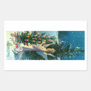 Engel, der Weihnachtsbaum 2 verziert Rechteckiger Aufkleber