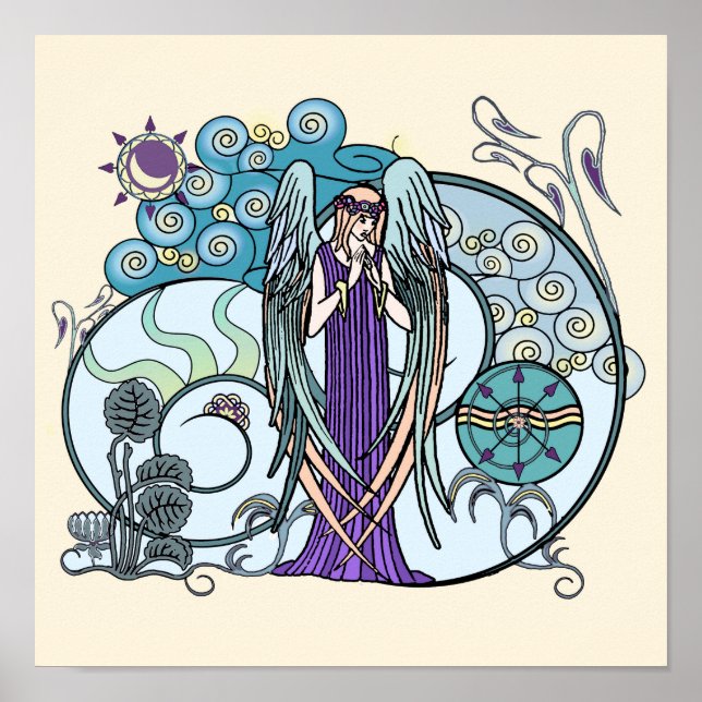 Engel der Wolken Pastel Art Print Poster (Vorne)