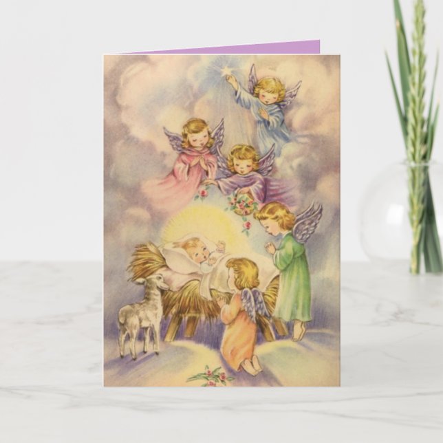 Engel, die über Baby Jesus aufpassen Karte (Vorderseite)