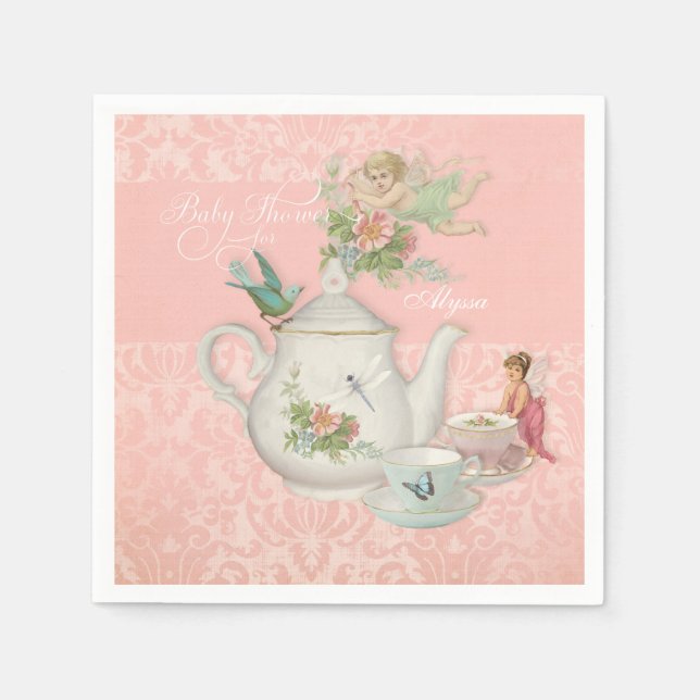 Engel Fairy Teapot Tea Cup Party Kinderdusche Deko Serviette (Vorderseite)