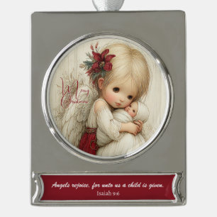 Engel freuen sich – Gesegnete Weihnachtsgabe Banner-Ornament Silber