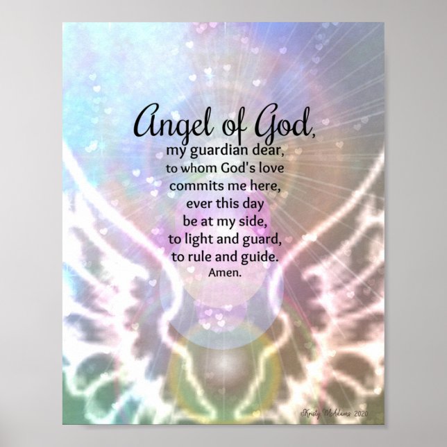 Engel Gottes Wasserfarbe Flügel katholisches Gebet Poster (Vorne)