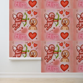 Engel Grafik Rosa Herz Blumen Vinyl Tapete