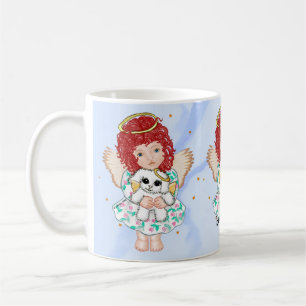 Engel hält Hund Kaffeetasse
