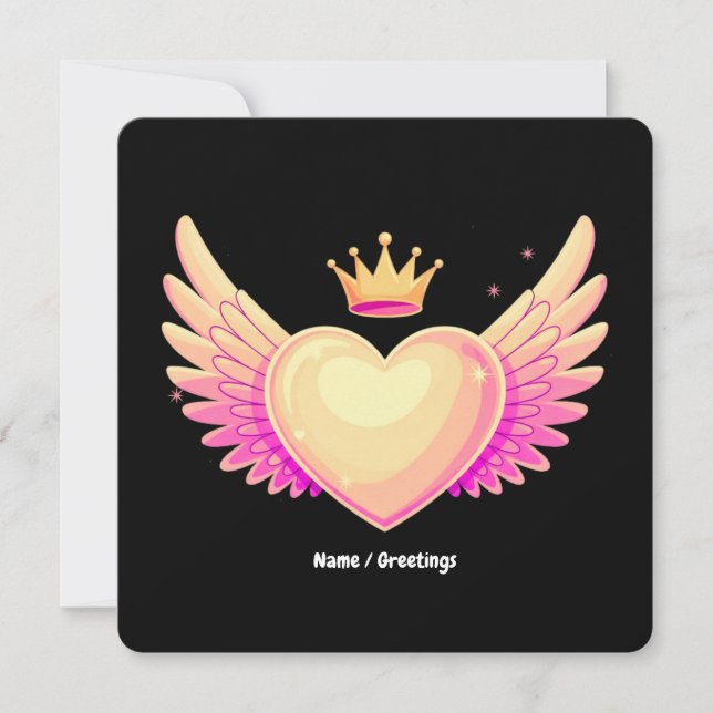 Engel Heart mit Coolen rosa Flügel und Kronen A To Einladung (Vorderseite)