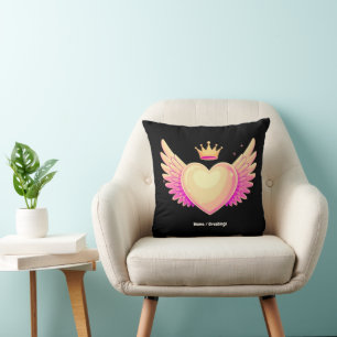 Engel Heart mit Coolen rosa Flügel und Kronen A To Kissen