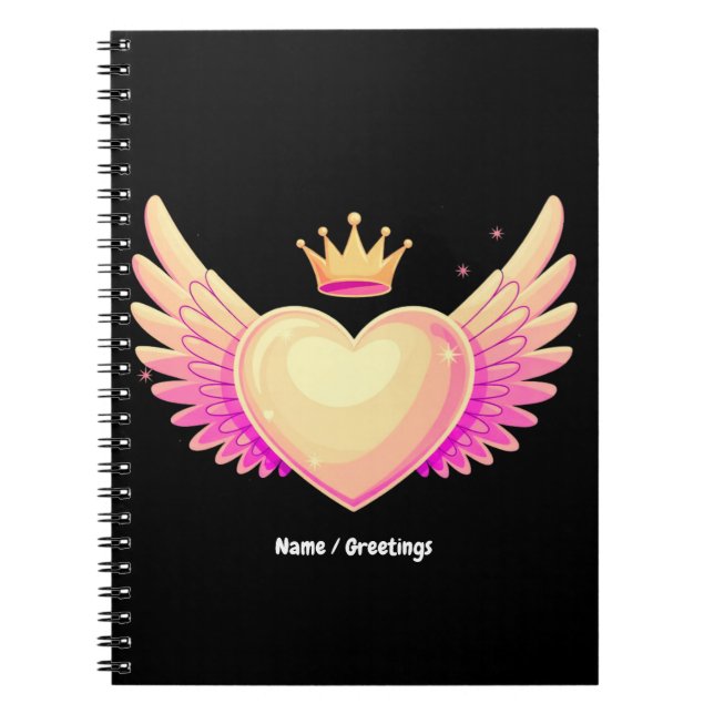 Engel Heart mit Coolen rosa Flügel und Kronen A To Notizblock (Vorderseite)