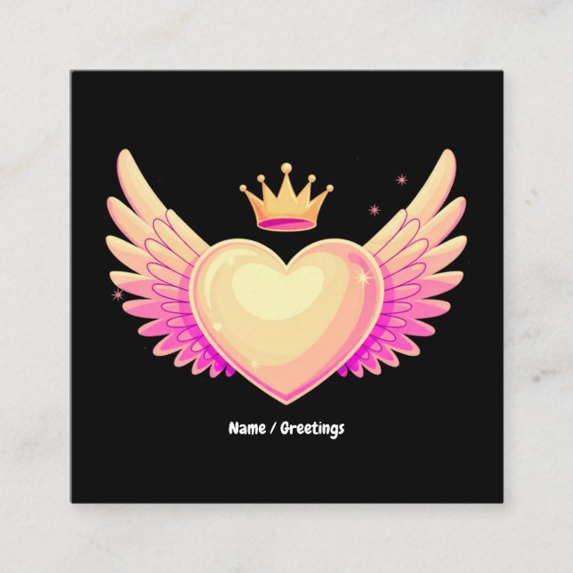 Engel Heart mit Coolen rosa Flügel und Kronen A To Quadratische Visitenkarte (Vorderseite)