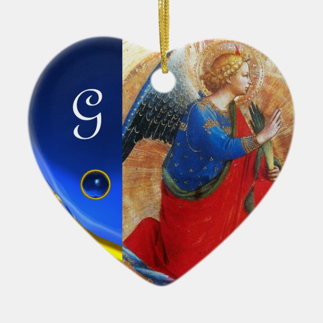 ENGEL im GOLDroten UND BLAUEN Keramik Ornament (Vorne)