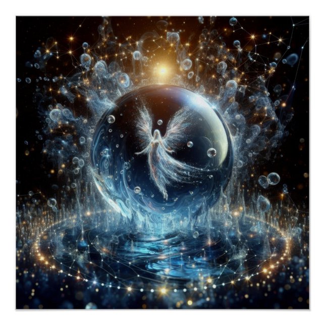Engel in einer reinen Wasserblase auf einem blauen Poster (Vorderseite)