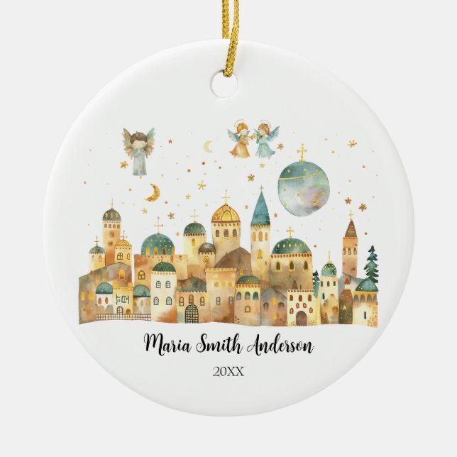 Engel in Jerusalem Weihnachtskrippen sehen Keramik Ornament (Vorne)