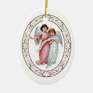 Engel in Rosa und Blau  Keramik Ornament
