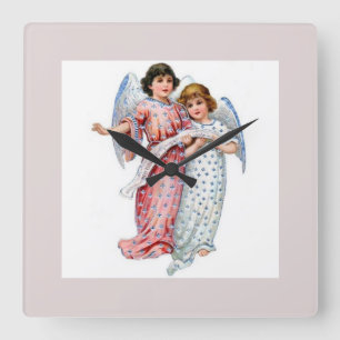 Engel in Rosa und Blau Quadratische Wanduhr