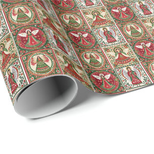 Engel inspiriert von Weihnachts-Volksrollkunst Geschenkpapier