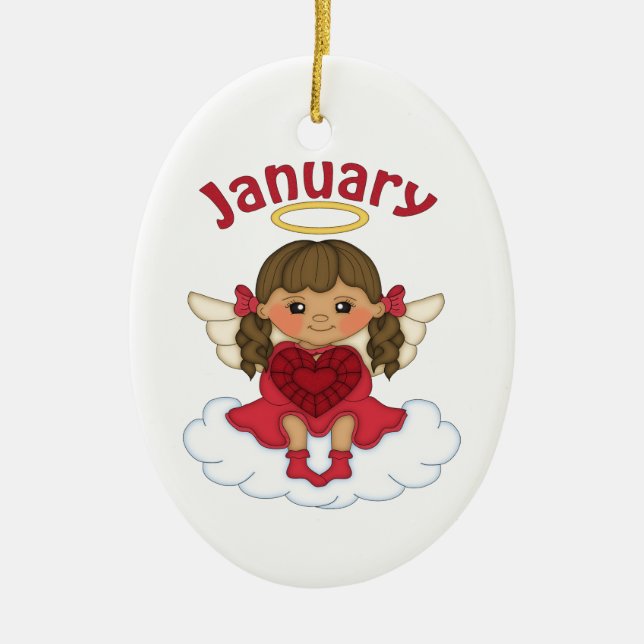 Engel Januars Birthstone brünett Keramikornament (Vorne)
