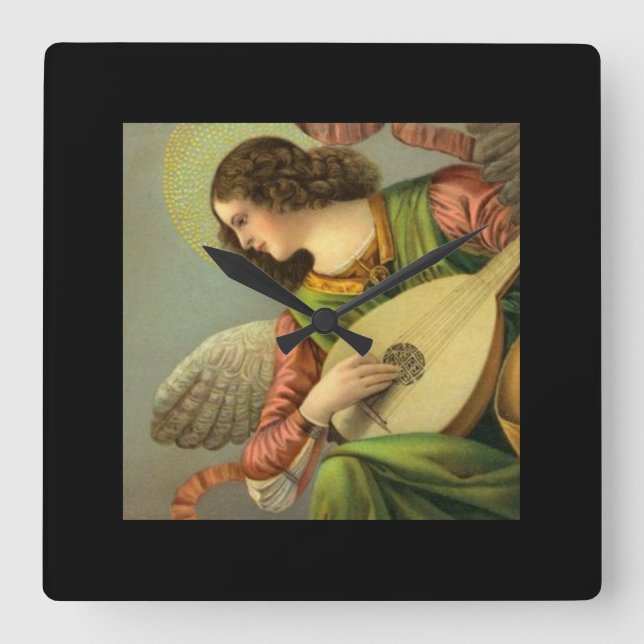 Engel malt mit Mandoline  Quadratische Wanduhr (Vorderseite)