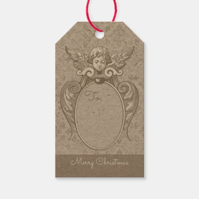 Engel mit acanthus-Blätter Rahmen CC0865 Weihnacht Geschenkanhänger (Vorderseite)