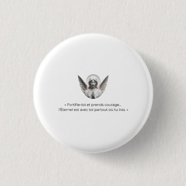 Engel mit biblischem Vers - "Festung und Pfau Button (Vorderseite)