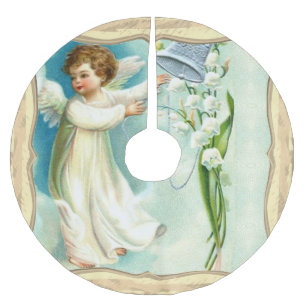 Engel mit Blauer Glocke Polyester Weihnachtsbaumdecke