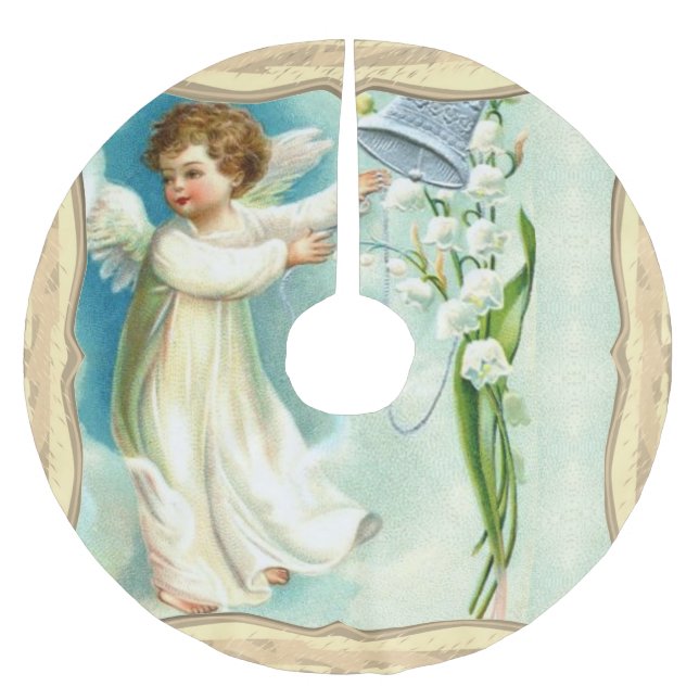 Engel mit Blauer Glocke Polyester Weihnachtsbaumdecke (Vorderseite)