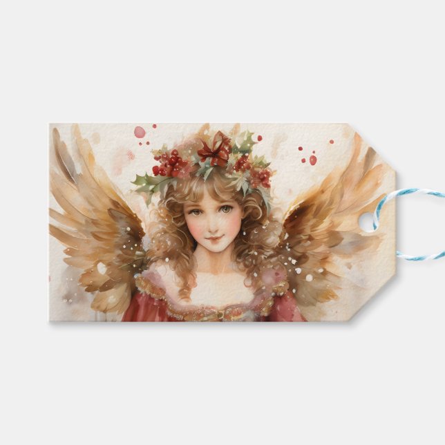 Engel mit Blume Weihnachten Geschenkanhänger (Vorderseite (Horizontal))