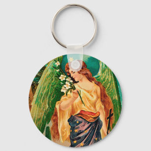 Engel mit Blumenzweig Schlüsselanhänger