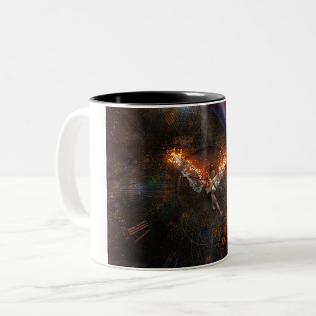 Engel mit brennenden Flügeln Zweifarbige Tasse (Vorderseite Links)