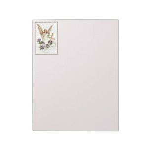 Engel mit Cross und Clematics Blume Notepad Notizblock