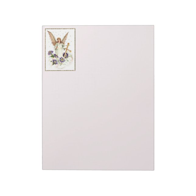 Engel mit Cross und Clematics Blume Notepad Notizblock (Rotiert)