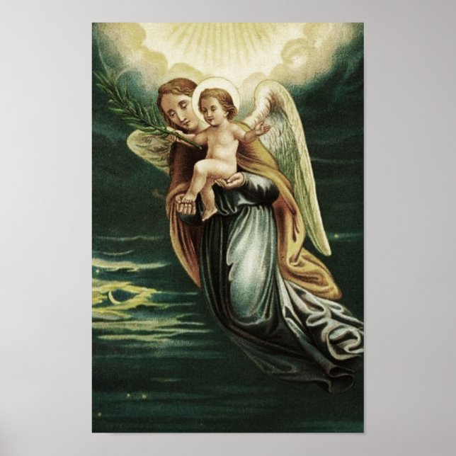 Engel mit dem Baby Jesus Poster (Vorne)