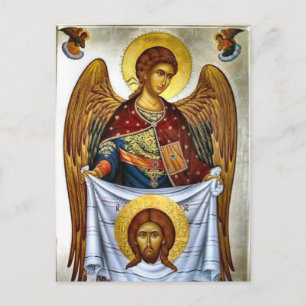 Engel mit dem heiligen Mandylion-Orthodoxen-Ikon Postkarte