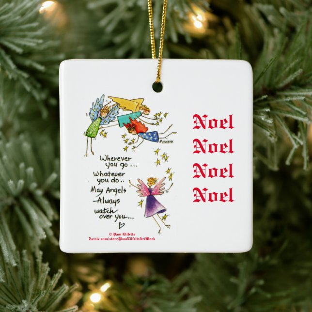 Engel mit dir zu Weihnachten Wasserfarben Art Invi Keramikornament (Baum)