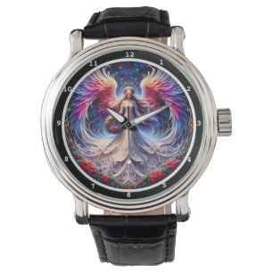 Engel mit Flügeln auf einem dekorativen Zifferblat Armbanduhr
