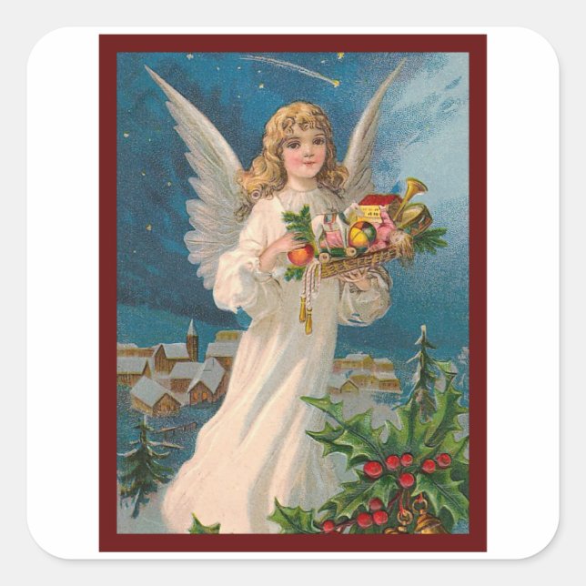 Engel mit Geschenken - Weihnachten Quadratischer Aufkleber (Vorderseite)