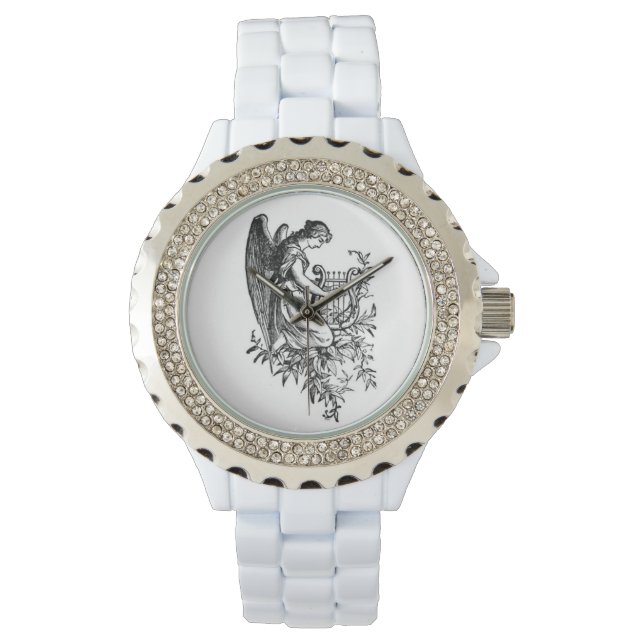 Engel mit Harfe und Flora Armbanduhr (Vorderseite)