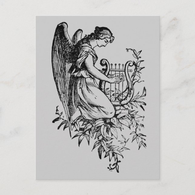 Engel mit Harfe und Flora Postkarte (Vorderseite)