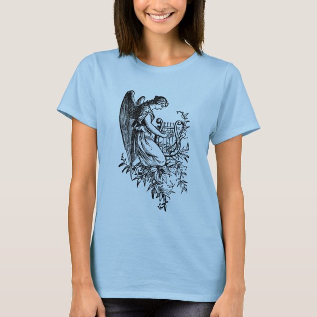 Engel mit Harfe und Flora T-Shirt (Vorderseite)