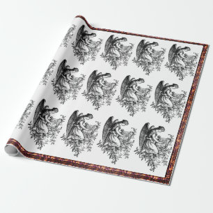 Engel mit Harfe und Flora-Umhüllungspapier Geschenkpapier