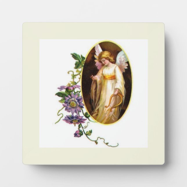 Engel mit Harfe und Klematisblumen Fotoplatte (Vorderseite)